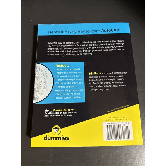 AutoCAD for Dummies by Fane, Bill Paperback Tech Textbook 17th Edition - Picture 2 of 6